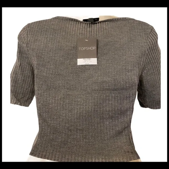 TOPSHOP NWT SLASH RIBBED CROP TEE GREY SZ 6 - Picture 9 of 14
